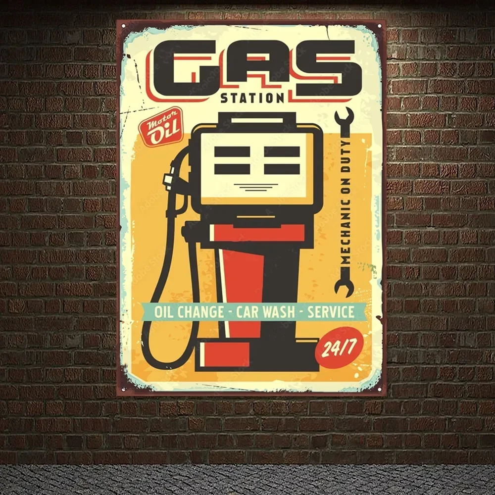 Auto Repair Shop Banners - ป้ายโฆษณาร้านล้างรถสไตล์วินเทจ - บริการซ่อมรถยนต์ ตกแต่งผนังร้าน ป้ายแขวนผนัง ภาพพิมพ์ศิลปะติดผนัง
