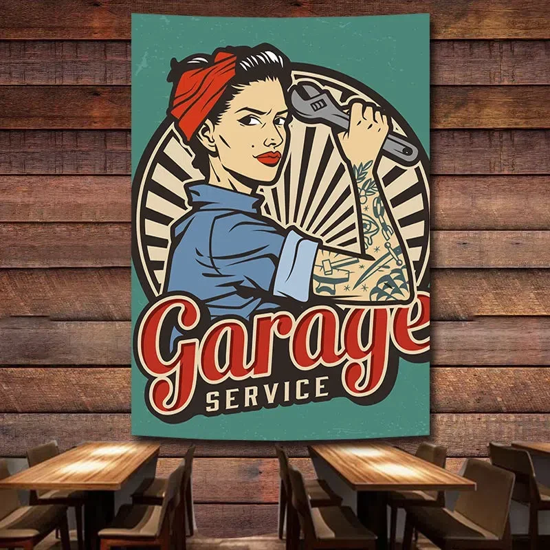 Auto Repair Shop Banners - บริการโรงรถ Vintage ซ่อมรถยนต์โปสเตอร์ Tapestry Wall แขวนธงภาพวาด
