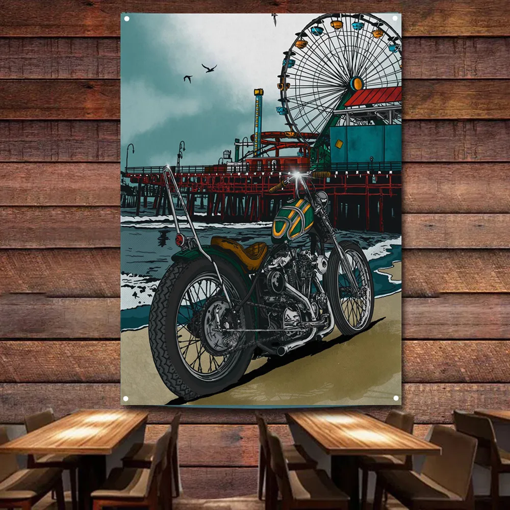 Seaside รถจักรยานยนต์ Art โปสเ - Auto Repair Shop Banners บทวิจารณ์และราคา
