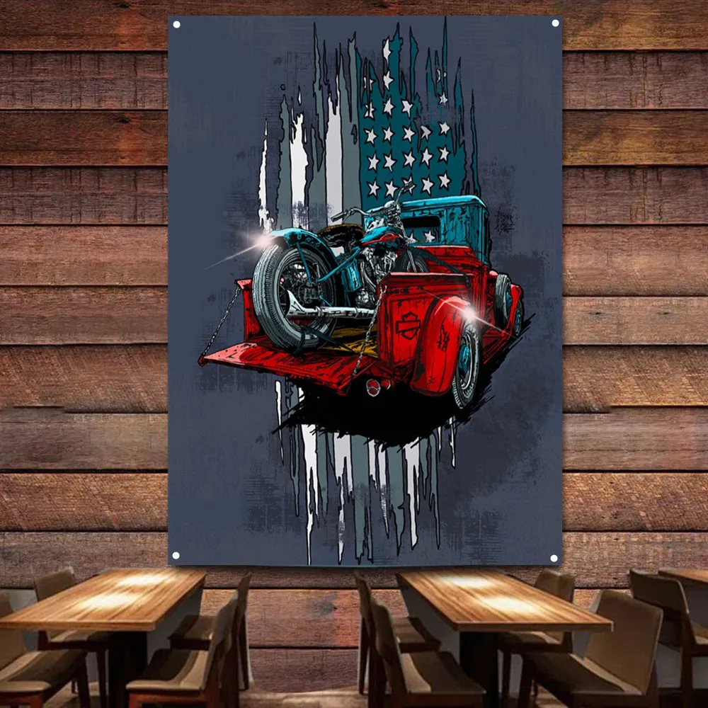 รถจักรยานยนต์บนรถ Art โปสเตอร์ - Auto Repair Shop Banners บทวิจารณ์และราคา